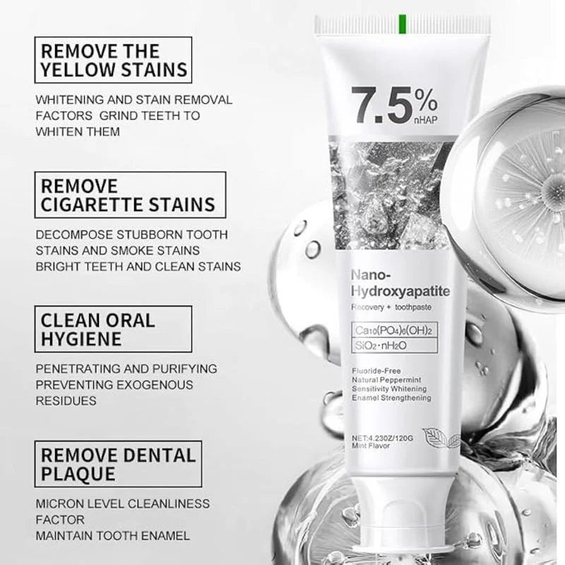 7.5% Nano-Hydroxyapatite Toothpaste | Deep Cleaning & Advanced Enamel Protection | Fluoride-Free Mint Toothpaste for Sensitive Teeth | Fresh Breath & Daily Oral Care