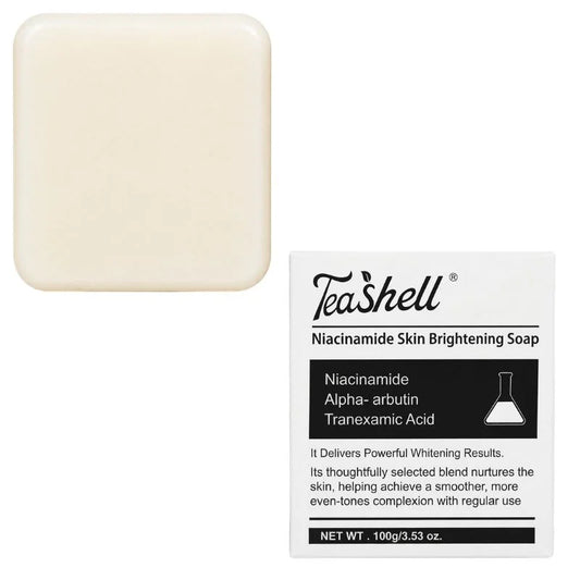 TeaShell Niacinamide Skin Brightening Soap | Face & Body Brightening Bar with Niacinamide, Alpha Arbutin & Tranexamic Acid | Deep Cleansing Formula | For Men & Women | 100g